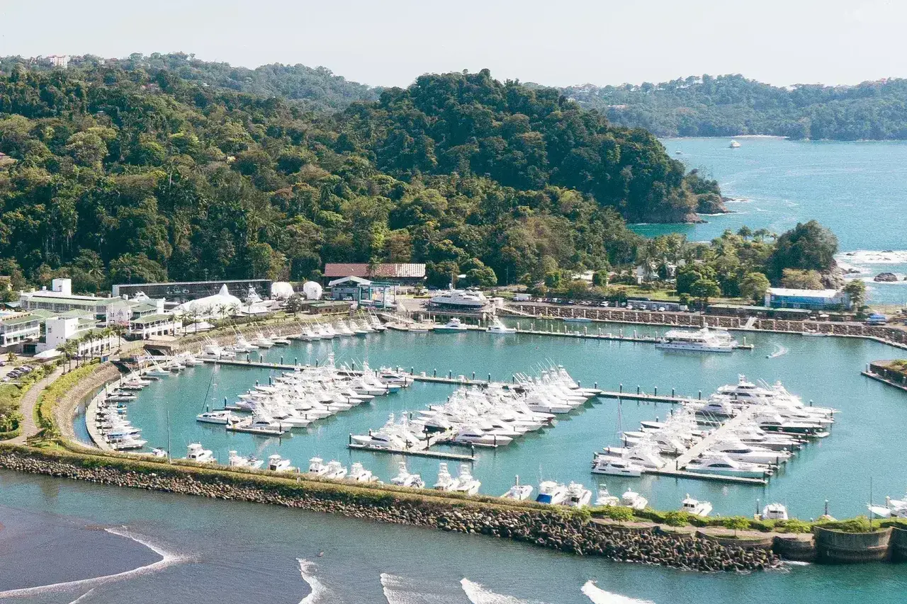 Aerial view of Marina Pez Vela in Quepos, Costa Rica